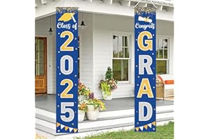 LABROSTAR Graduation Decorations 2025 GRAD Banner Blue Porch Door Sign Welcome Banner For Indoor Outdoor Wall Graduation Decorations Class of 2025