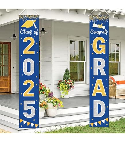 Abschlussdekoration Klasse 2025 - Blaues Glitzer-Banner & Schwarzes Kappenschild, Vormontiert
