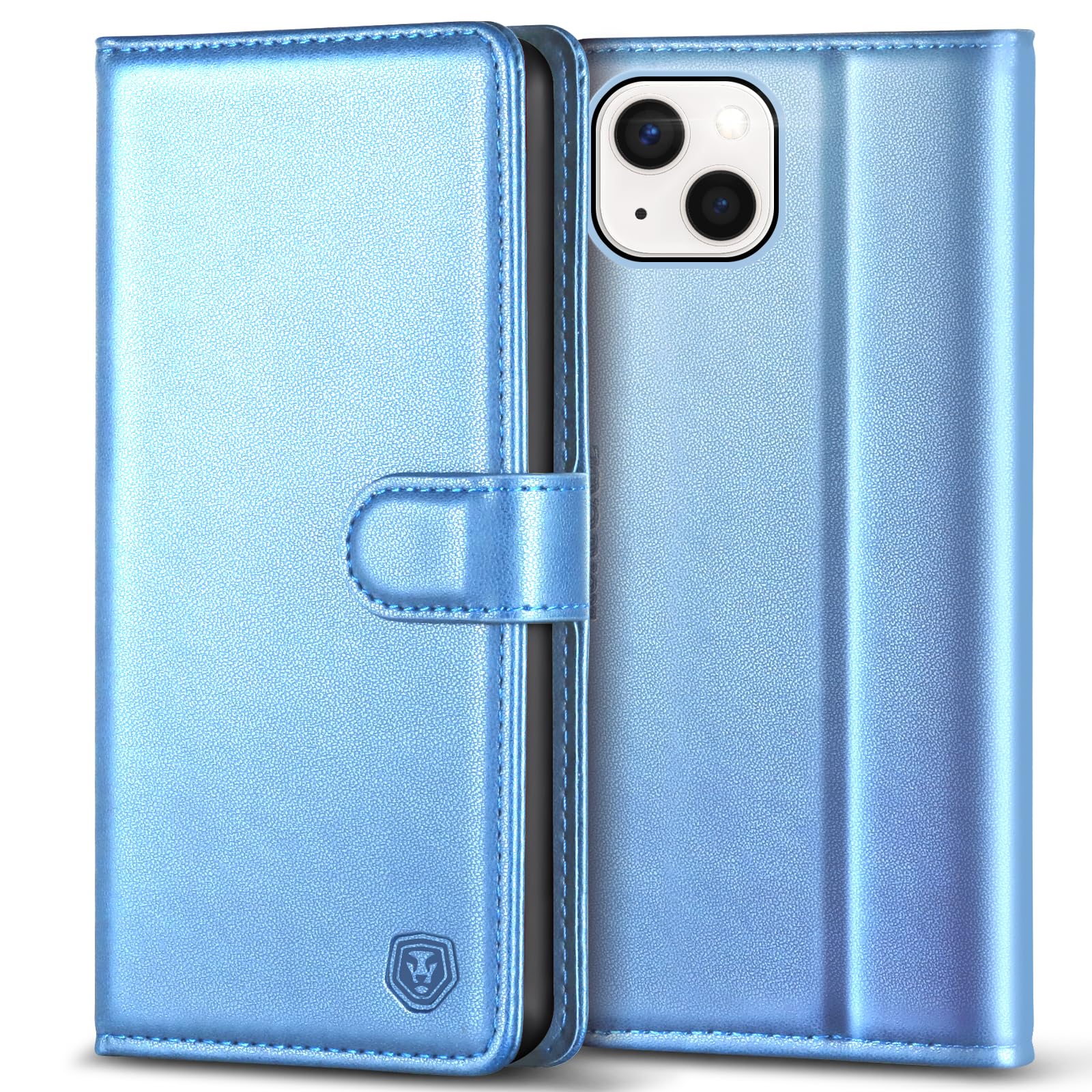 Kuafcase Compatible for iPhone 13 Case with 4 Card Slots Magnetic Closure Kickstand Shockproof Protective Phone Case Compatible for iPhone 13 - Sky Blue — image 1