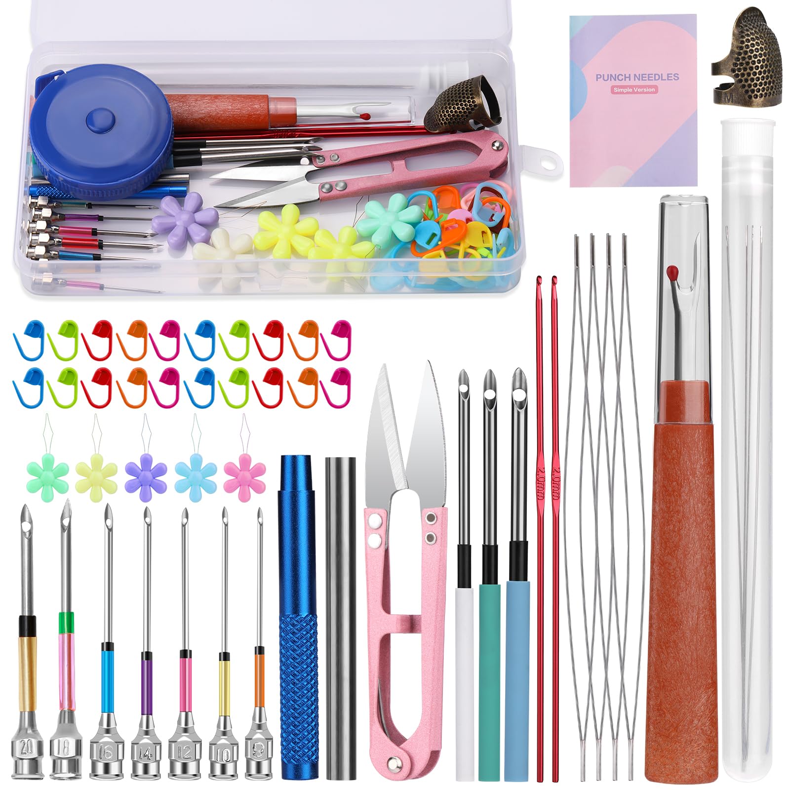 dipeer 49 Pcs Needle Punch Tool Kit, Cross Stitch Set with Manual 10 Sizes Magic Embroidery Pen, Adjustable Ultra Punch Pen with Handle, Threader, Knitting Markers for Embroidery DIY Crochet Knitting
