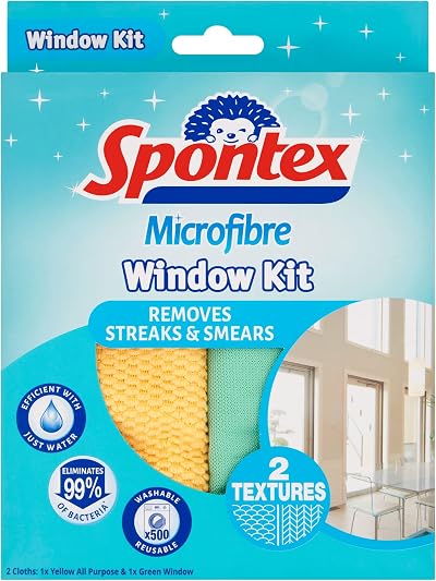 Spontex Microfiber Glass Surfaces Kit 2 Wipes Box 1