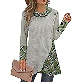 Miusey Women's Cowl Neck Pullover Sweaters Lightweight Long Sleeve Tunic Sweatshirts Asymmetric Hem Knit Sweater