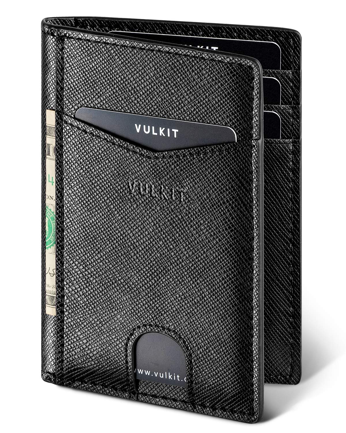 VULKIT Credit Card Holder RFID Blocking Slim Leather Wallet Anti Scan Bank Card Holder Quick Access with 10 Slots (Cross Black)