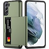 Nvollnoe for Samsung Galaxy S21 Case with Card Holder Green | Slim Dual Layer Heavy Duty Protective for Galaxy S21 Case,Hidden Card Slot Wallet Case for Samsung S21