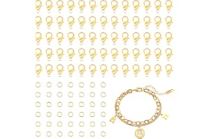 Lobster Clasps for Jewelry Making, FENGWANGLI 300 Pcs 12mm Lobster Claw Clasps with Jump Rings for DIY Necklace Bracelets(Gold)