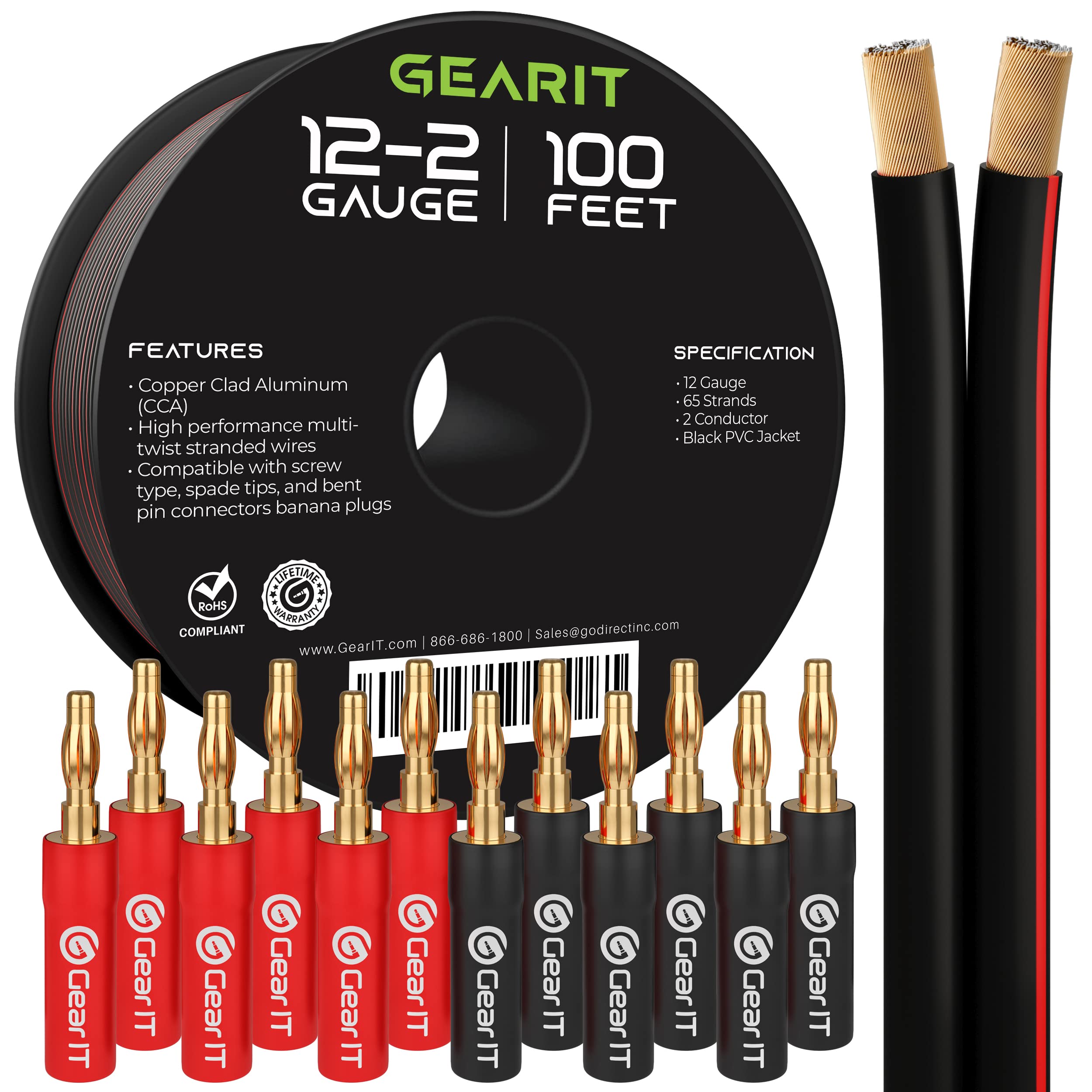 GEARit 100ft 12ga Speaker Wire & 12 Banana Plug