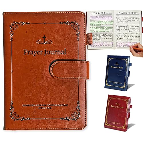 YOJO Bible Journal, Prayer Journal for Woman & Men, Daily & Weekly Bible Study Journal for Woman Men, PU Leather Prayer Journal, Christian Gifts for Women Men (Brown)