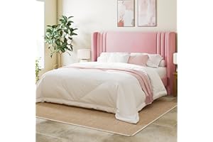 Allewie Full Size Velvet Platform Bed Frame with Vertical Tufted Wingback Headboard, Easy Assembly, Under Bed Storage, No Box Spring Required, Modern Style, Pink