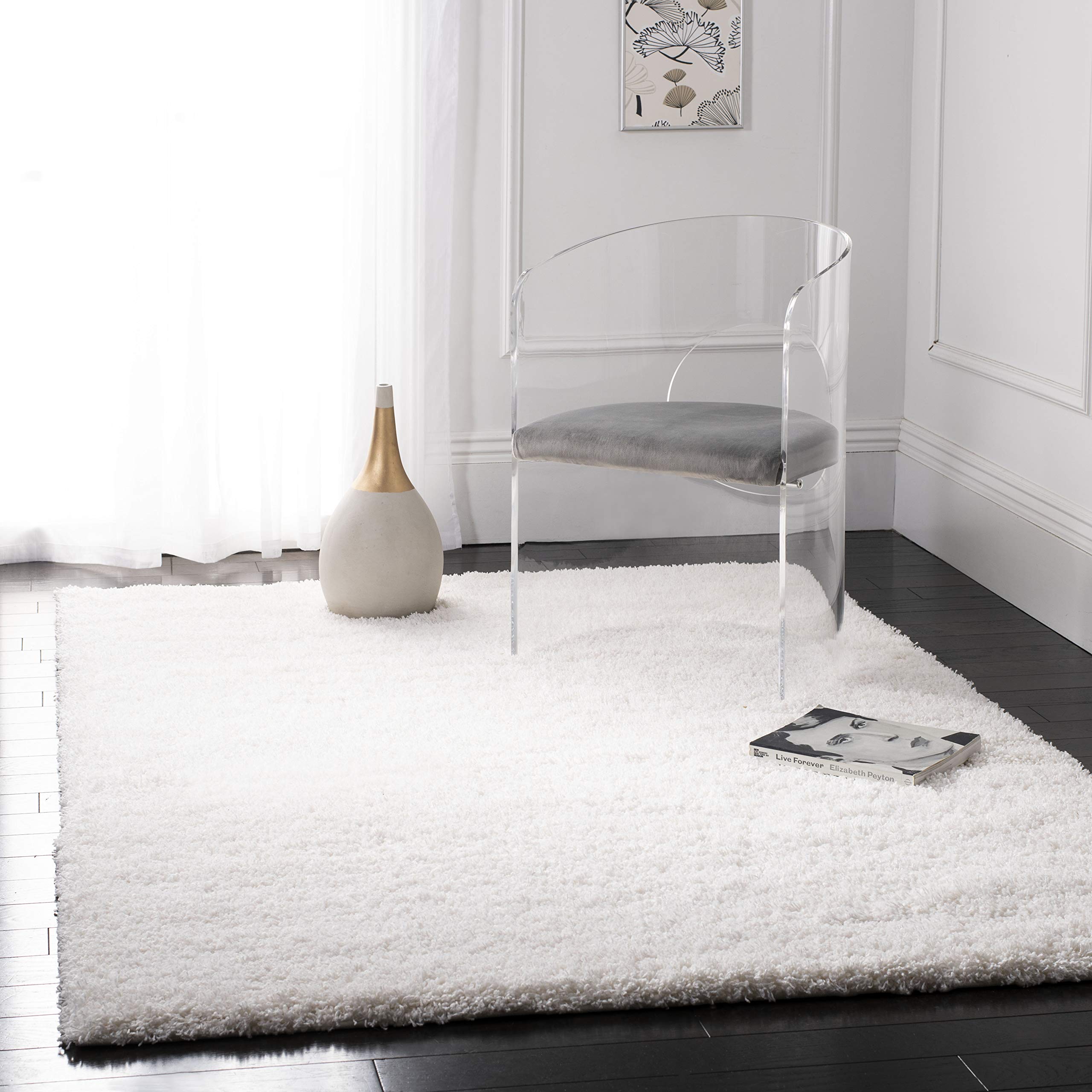Safavieh California Premium Shag Collection SG151-1010 White Area Rug (5'3" x 7'6")