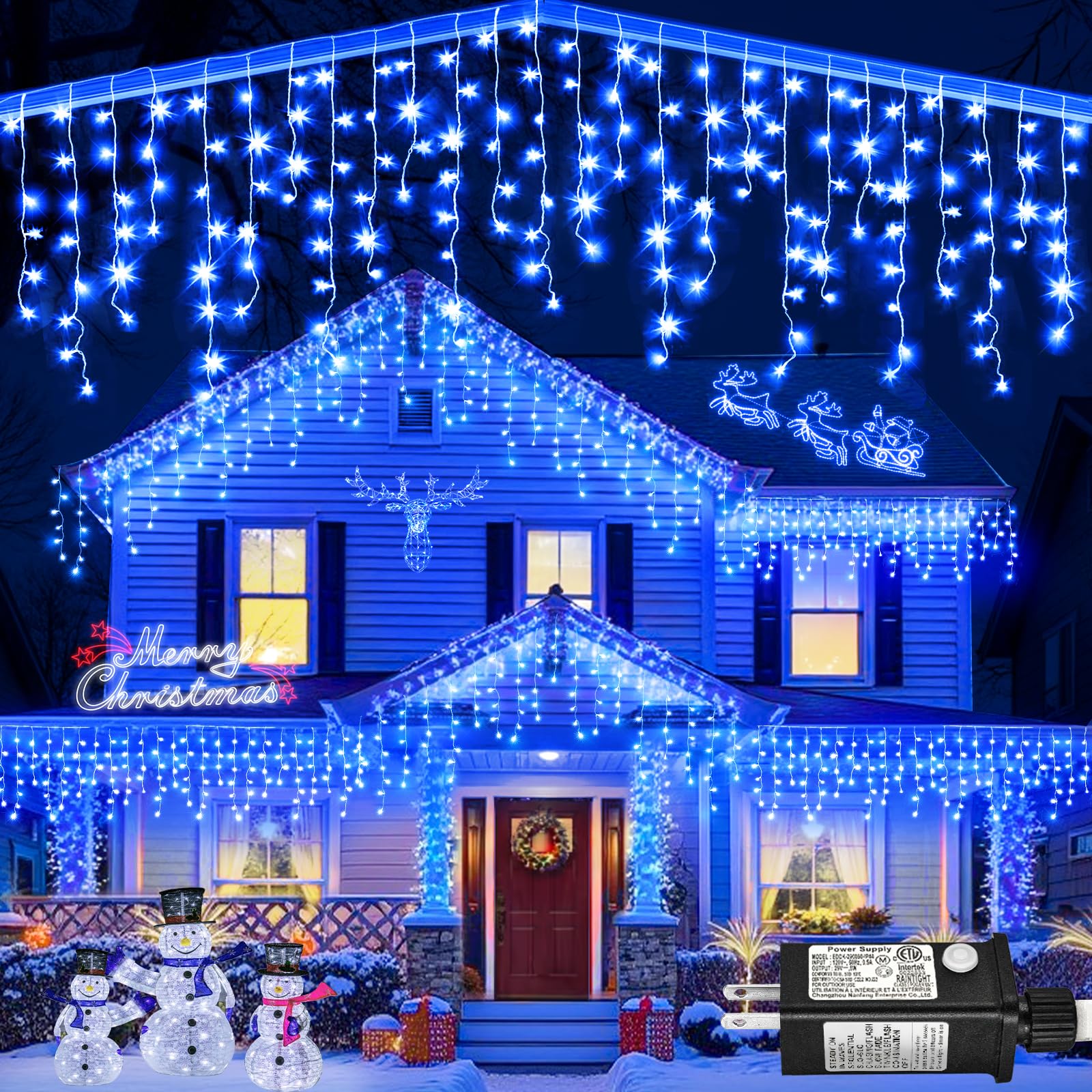Photo 1 of 132ft Icicle Lights for Outside, 1280 LED Blue Christmas Lights Outdoor with 240 Twinkle Drops, 8 Modes Plug in Waterproof Timer Memory for Tree Wedding Party House Patio Eave Yard Holiday Decoration