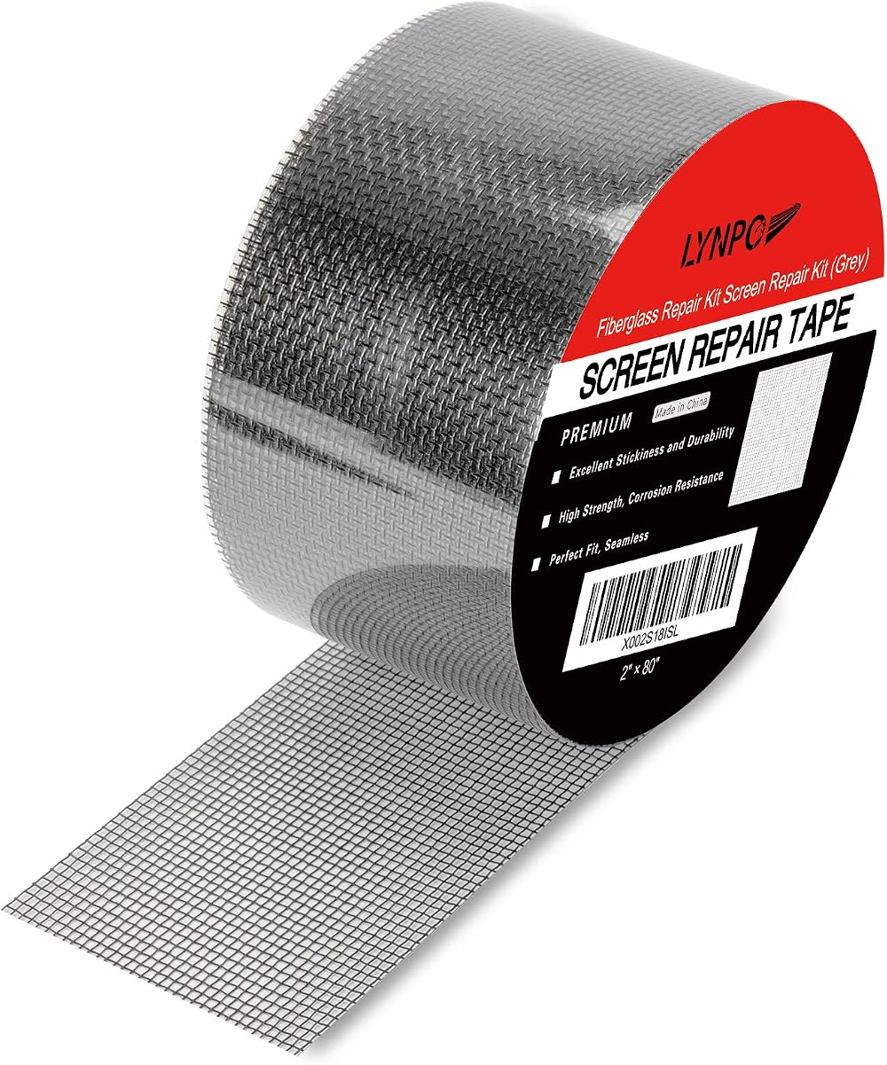 LYNPO Fiberglass Window Screen Repair Tape - Waterproof Mesh Patch 2"x80" Grey