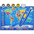 Qiaojoy Bilingual Interactive World Map for Kids Learning and Educational Toys, Talking Electronic Kids World Map i-Poster Geography Games Ages 3 to 12 Years Old, Custom Talking Birthday Gifts Card
