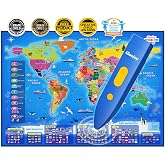 Qiaojoy Bilingual Interactive World Map for Kids Learning Educational Toy | Talking Electronic Kids World Map i-Poster Geography Games Ages 3 to 12 Years Old, Custom Talking Birthday Gifts Card