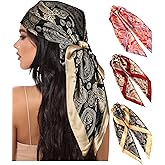 AWAYTR 35” Large Square Satin Head Scarf - 3Pcs Satin Hair Scarves Silk Bandana Scarf Headscarf Silk Feeling Scarf for Women