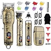 Soonsell Men's Professional Hair Clippers & Trimmer Set with T-Blade, Nose Trimmer, Foil Shaver and LCD Display Display(Bronze