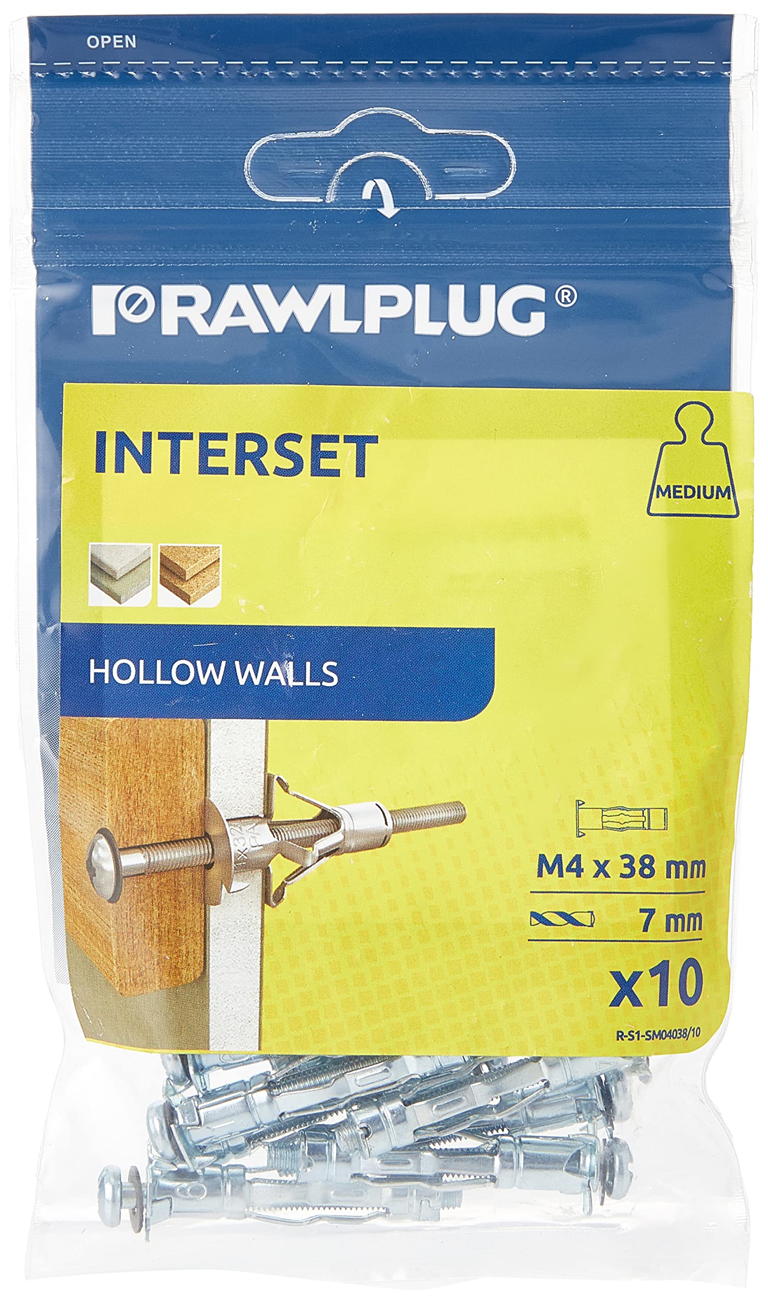 Rawlplug 41 619 Interset Cavity Fixings and Screws (Card of 10) - M4x40