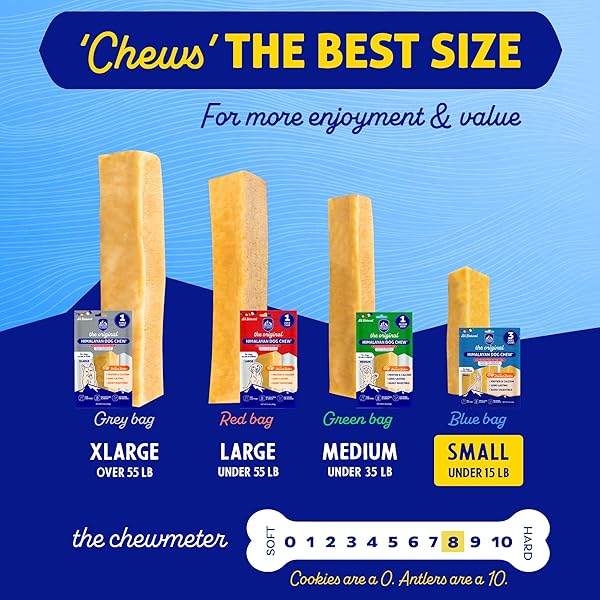 HIMALAYAN CHEW ORIGINAL YAK CHEESE CHEW, PEANUT BUTTER, 3 SMALL STICKS, 3.3 OZ, GLUTEN FREE, HEALTHY TREATS, GRAIN & LACTOSE FREE 100% NATURAL, LONG LASTING CHEWS FOR S UNDER 15 LBS