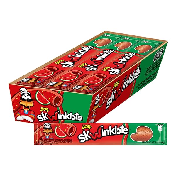 LUCAS SKWINKLOTE WATERMELON FLAVOR SWEET AND SOUR CANDY STRIP, 1.41OZ – 6 PIECES PACK FOR TREATS, SNACK, PARTIES, PIÑATAS