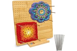 hismocal Square Bamboo Blocking Board Christmas Gift,Superior Mat for Crocheting with 15 Pins,Crochet Gifts for Mum, Granny, Upgrade Large Base Blocking Mats for Crochet 13'' (Bamboo-13'')
