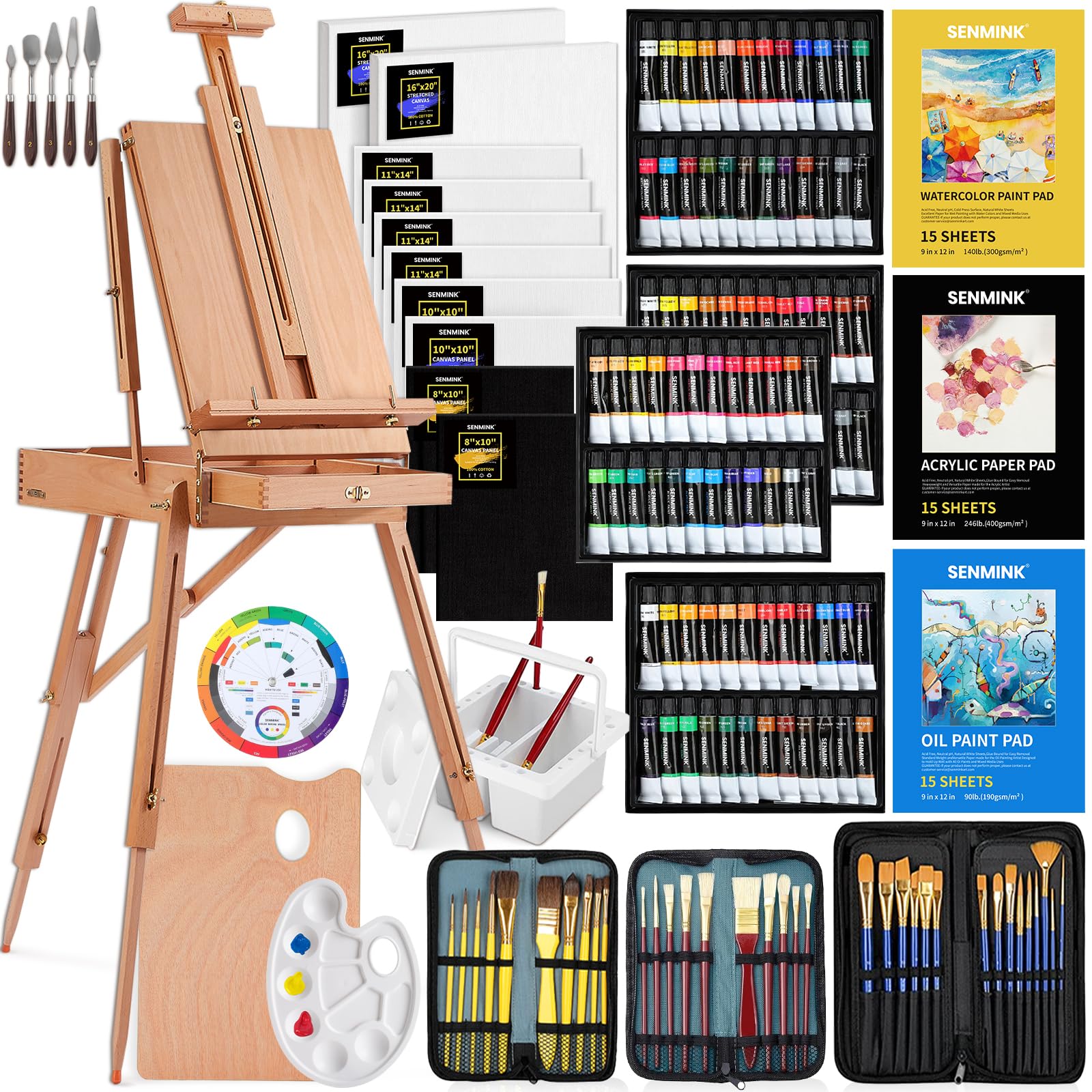 Photo 1 of 196Pcs Deluxe Artist Painting Set with French Easel, 48 Colors Acrylic & Oil Paints, 24 Colors Watercolor Paints, Art Paint Supplies for Artists, Beginner & Adults