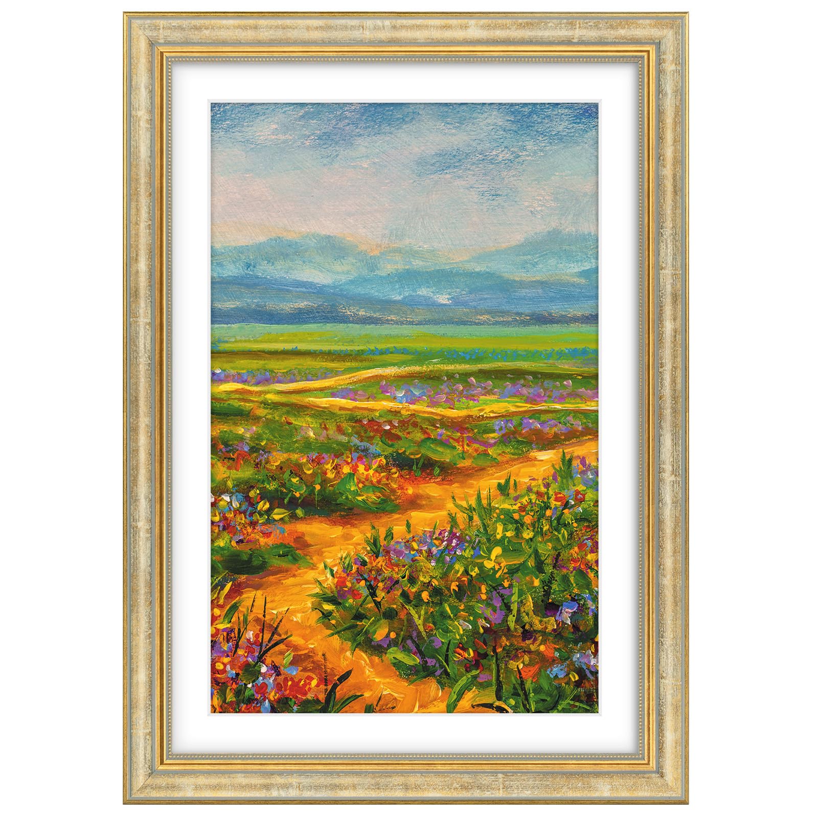 Photo 1 of Golden State Art,13x19 Ornate Picture Frame with White Mat for 11x17 Photo or Display 13x19 Print without Mat Color Vintage Gold (Plexiglass Front)