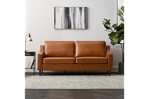 Edenbrook Jensen Upholstered Couch - Couches for Living Room - Camel Faux Leather Couch - Living Room Furniture - Small Couch - Seats Three - Scoop Arm Modern Couch