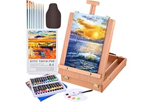 GOLDGE Tabletop Easel Acrylic Paint Set, 40 Pack Painting Kits for Adults, Painting Supplies with 24 Acrylic Paints, 10 Brushes, Art Easel, Paint Palette, Canvas, Paint Set Gifts for Students Artist Beginner