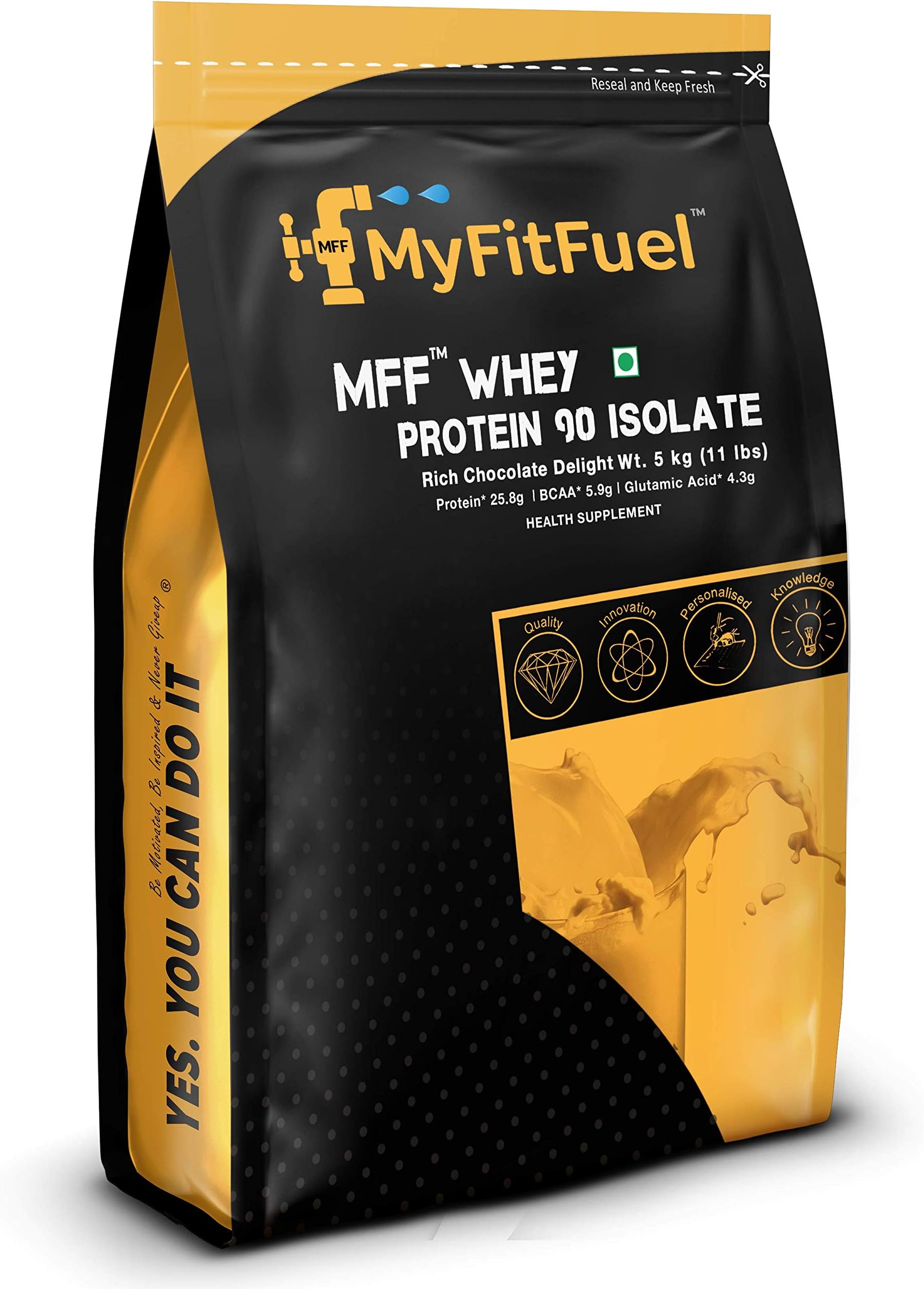 MyFitFuel MFF Whey Protein 90 Isolate | 5 Kg, 150 Servings (Rich Chocolate Delight) | Pure 100% Isolate Protein