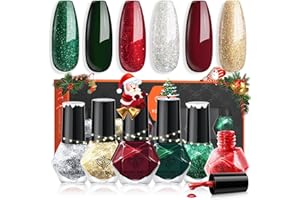 modelones Christmas Nail Polish Set 6 Colors Red Green Glitter Gold Silver Mini Nail Polish Kit Quick Dry Manicure Nail Art Manicure DIY Home Salon Gift for Women Mom
