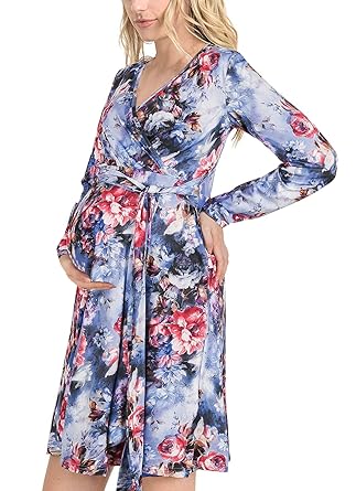Annery Women S Flower Print V Neck Long Sleeve Baby Shower Front Tie