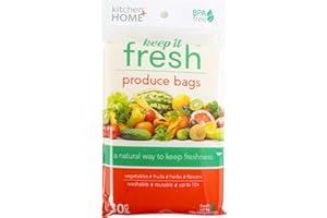 Keep It Fresh Produce Bags - BPA Free Reusable Freshness Green Food Saver Storage for Fruits, Vegetables and Flowers - Set of