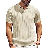 PJ PAUL JONES Men's Polo Shirt V Neck Texture Shirt Short Sleeve Casual Knit Polos