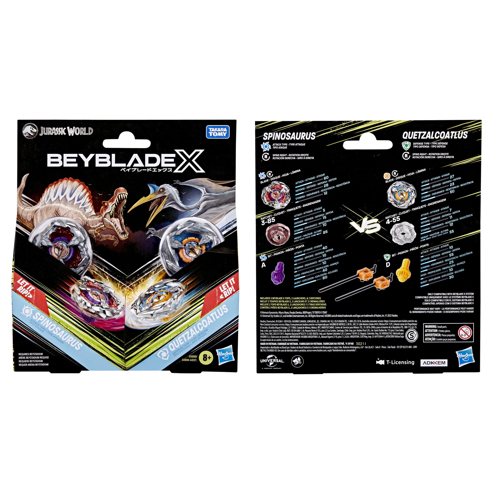 Hasbro Beyblade X Jurassic World Collab Spinosaurus vs. Quetzalcoatlus Multipack Set