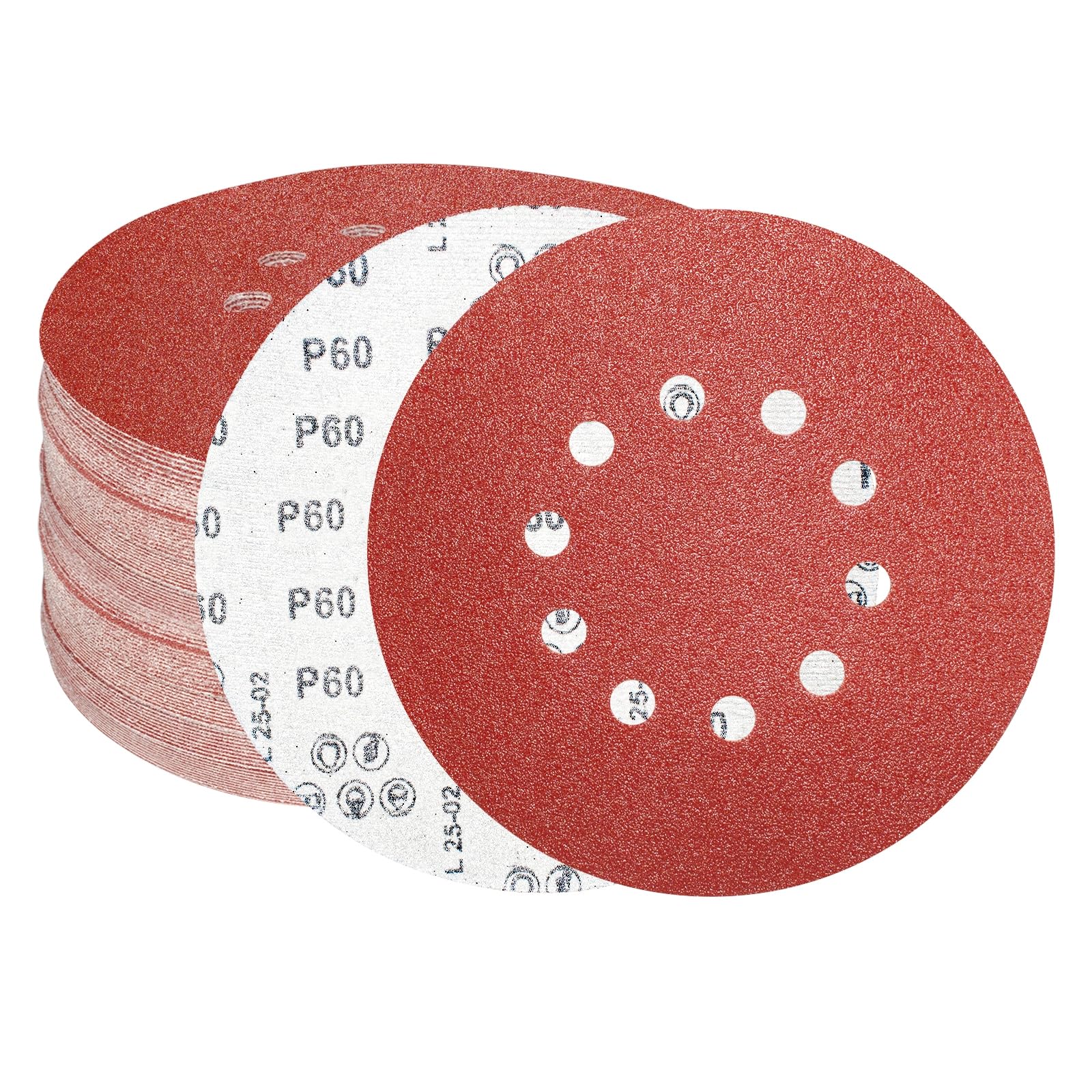 FEIHU 225mm Sanding Disc 60 Grit 10 Holes. Hook and Loop Discs, 9 inch Sanding Pads for Drywall Sander Long Neck Sander （15 PCS）