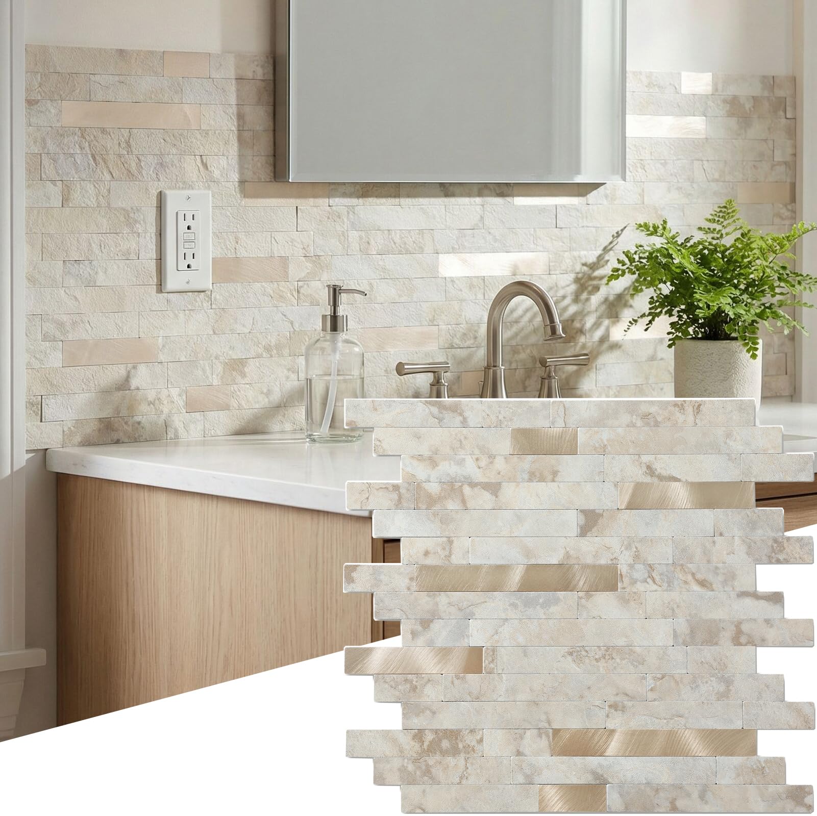 Photo 1 of 1 - Sheet Peel and Stick Backsplash Wall Tile, PVC Kitchen Backsplash, Stick on Tiles for Backsplash Kitchen (12'' X 12'', Beige Rocks)