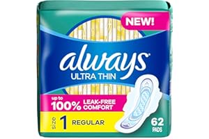 Always, Ultra Thin Pads For Women, Size 1, Regular Absorbency With Wings, 62 Count