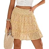 Halife Womens Summer Floral Mini Skirts Skorts High Waisted Ruffle Flowy Boho Casual Short Skirt with Shorts Underneath