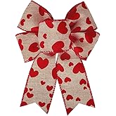 SIMISI RIBBON Burlap Wreath Bow Valentine's Day Red Heart Bows for Wedding Decor DIY Crafts Proposing Gift Ribbon Bow Ornaments 6 x 7.8 Inch