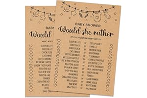 Misaidou Baby Shower Game Cards, Would She Rather Baby Shower Games Ideas, Set of 30 Cards, Rustic Bridal Wedding Showers or Bachelorette Party Game, Kraft