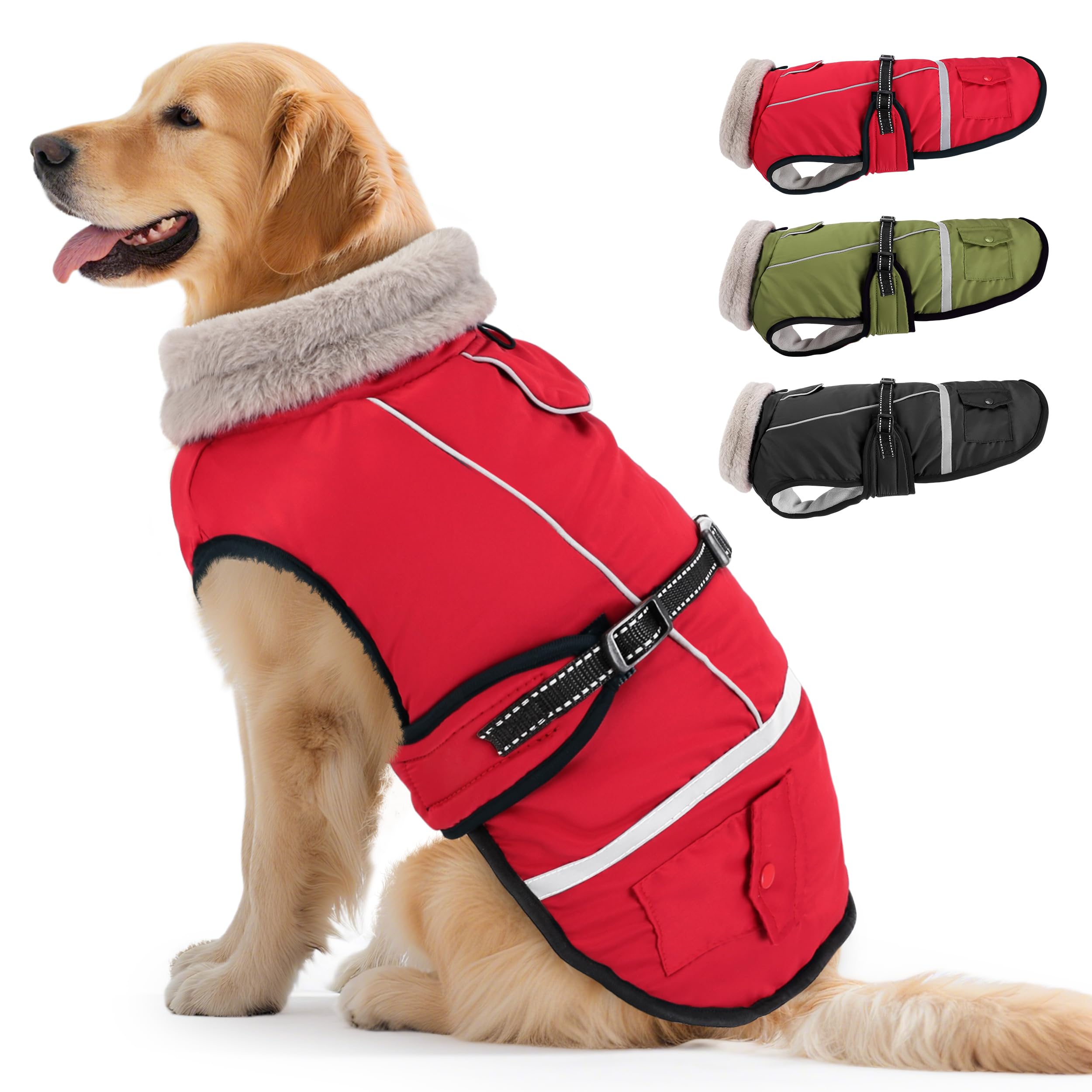 Photo 1 of Dog Winter Coat Jacket Waterproof for XL Large Dogs, Reflective Pet Vest Warm Fleece Cozy for Cold Weather, Dogs Snowsuit Windproof, Adjustable Buckle