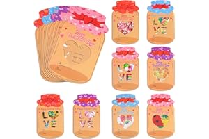 AOSTAR Valentines Day Cards for Kids, 48 Pack Mason Jars Valentines Greeting Cards, Cute DIY Valentines Gifts for Kids, Funny Valentine Exchange Cards for Boys Girls School Class Classroom Party Favors