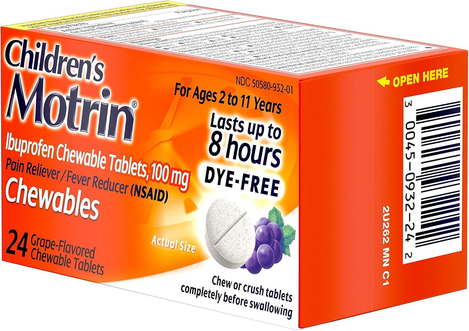 Amazon Com Children S Motrin Dye Free Ibuprofen Chewable Tablets For Pain Fever Grape 24 Ct Health Personal Care