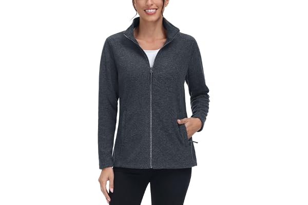 TACVASEN Women's Full Zip Fleece Jacket Lightweight Jacket Womens Winter Warm Coats with 2 Zipper Pockets