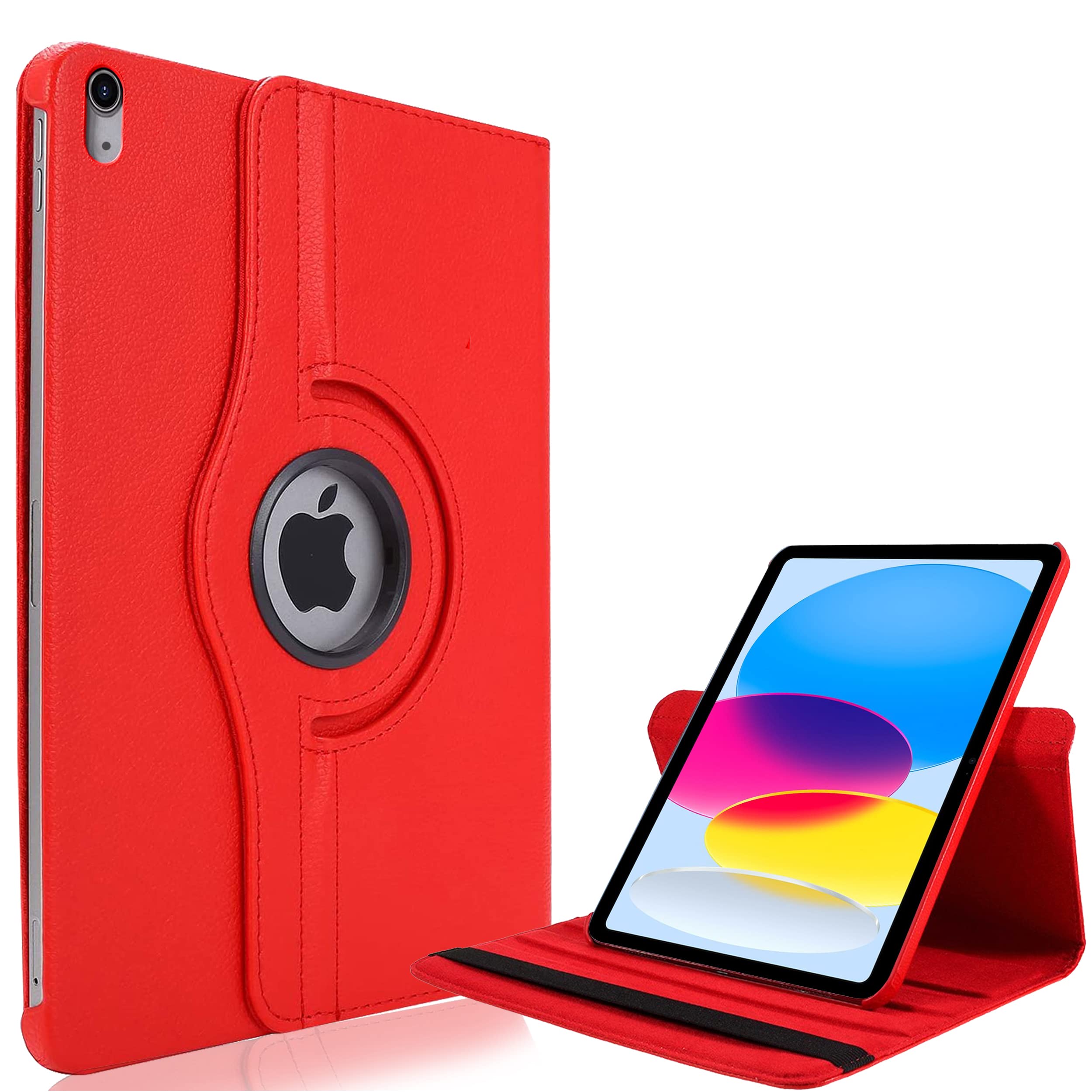 KONDUWANA 10.9 Inch iPad 10th Generation Case 2022 | iPad 10th Gen Premium PC and PU Leather 360° Rotate Case (Red)