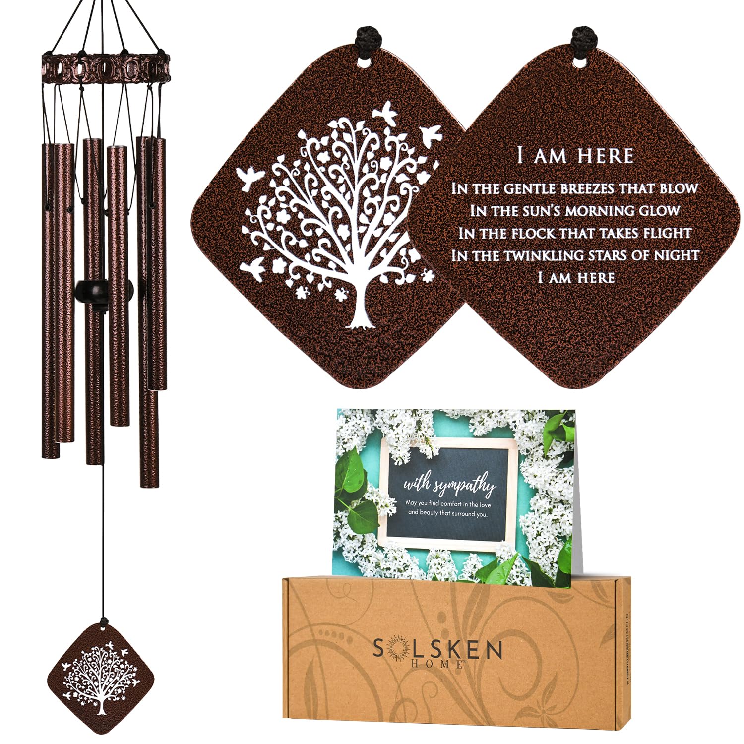 Solsken Home Memorial Wind Chimes - Sympathy Wind Chimes - Relaxing, Sweet Tones - Bronze - 29"