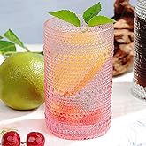 Lumkit Hobnail-Drinking Glasses 13oz Vintage Glassware Sets Cocktail Juice Glasses Set of 6, Pink