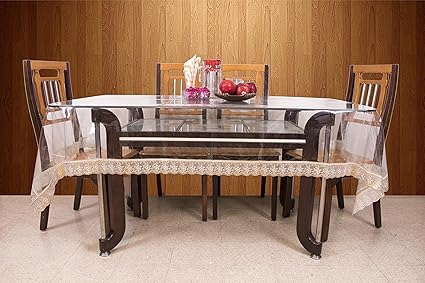 Kuber Industries PVC 6 Seater Transparent Dining Table Cover - Gold