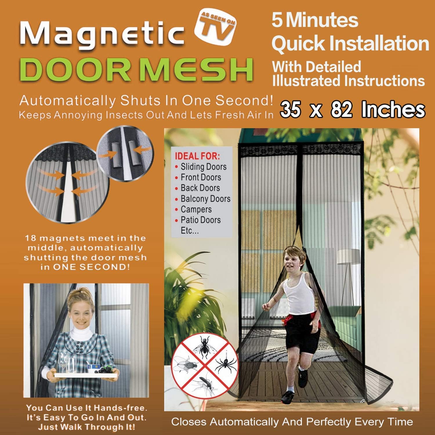 Magnetic Screen Door With Magnets Heavy Duty Mesh Curtain Full Frame Hook Loop Door Screen Magnetic Closure Fits Front Back Doors Up To 39x82 Inches Anti Mosquito Bugs Pet And Kid Entry Friendly Screen Doors