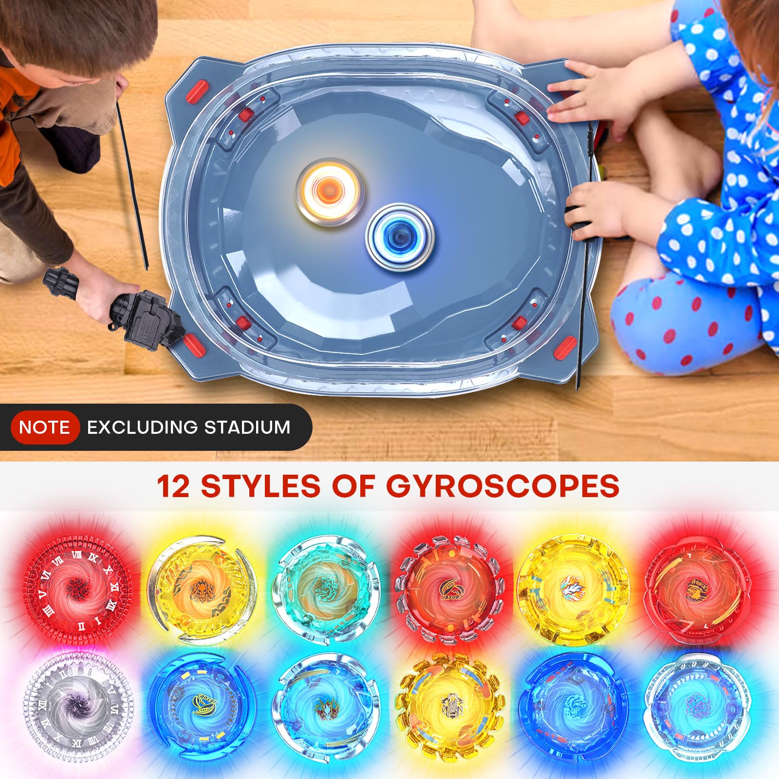 Battle Set with Portable Box, 12 Light Ignite Spinning Tops, 2 Launchers and 1 Girp, Metal Fusion Type, Birthday Gift Boys Toy for 6+ Year Old