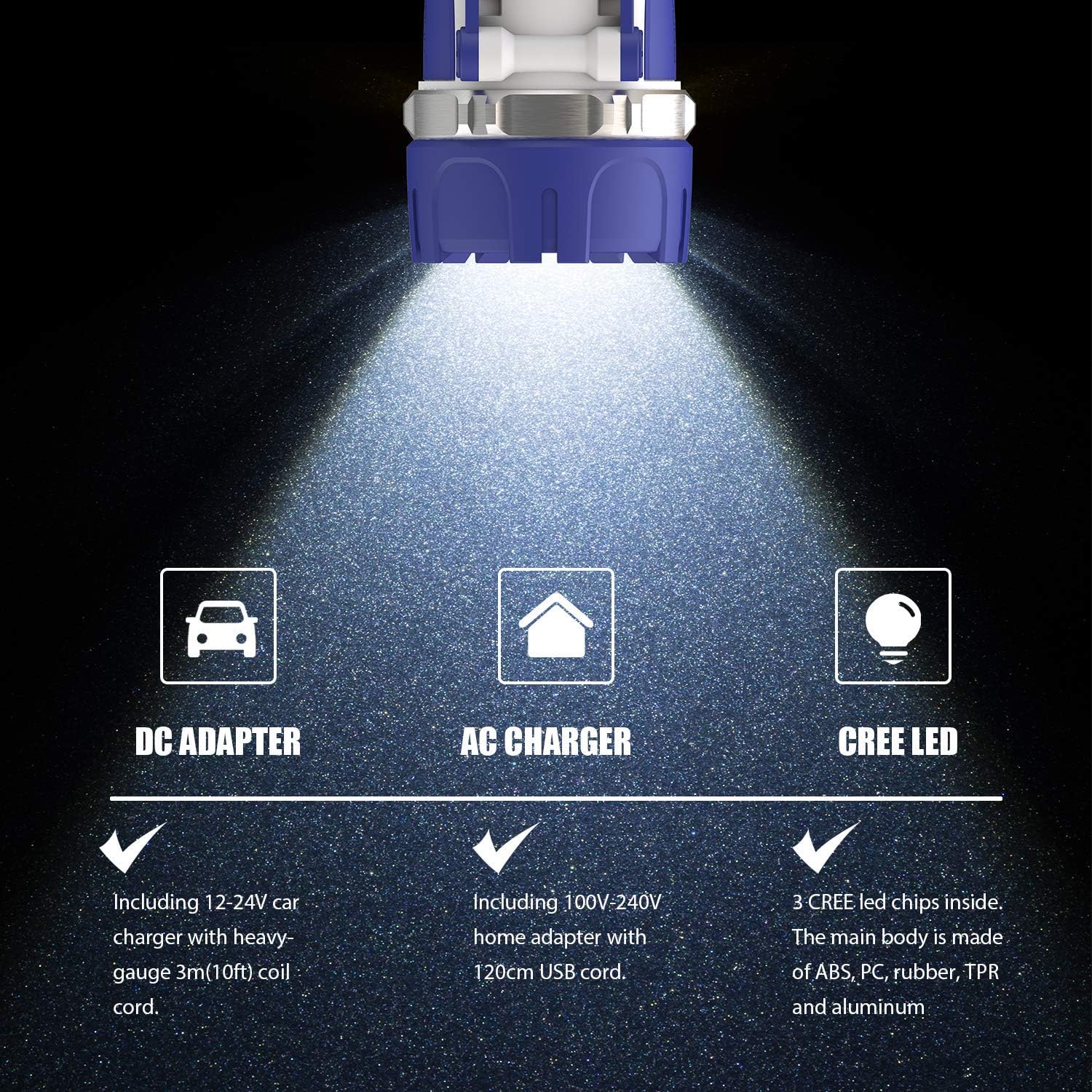 GOODSMANN Rechargeable Spotlight Waterproof LED Flashlight 3000 Lumen Submersible Searchlight with USB Adapter Car Charger 9924-H101-01 - - 